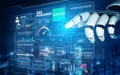 Advanced robotic hand interacting with digital advertising analytics, showcasing data management, performance metrics Royalty Free Stock Photo