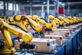 Advanced Robotic Handling Industrial Automation with Robotic Arms Packing Boxes in Warehouse, generative AI