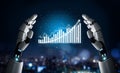 Advanced Robotic Hands Displaying Rising Financial Graph in Modern Digital Space Impute Royalty Free Stock Photo