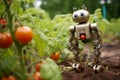 Advanced robotic system effortlessly harvesting ripe tomatoes in cutting edge modern greenhouse farm