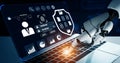 Advanced Robotics in Cybersecurity: A Robot Hand Interacting With a Laptop Displaying Security Interface and User Data Royalty Free Stock Photo