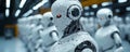 Advanced robotics: A futuristic assembly line with humanoid robots Royalty Free Stock Photo