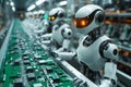 Advanced robots efficiently assembling electronics on a production line Royalty Free Stock Photo
