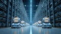Advanced Robots Operate in a High-Tech Warehouse at Night, Showcasing Automation and Logistics Efficiency Royalty Free Stock Photo