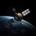 Advanced Satellite Orbiting Earth High-Tech Communication and Observation Technology Royalty Free Stock Photo