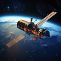 Advanced Satellite Orbiting Earth High-Tech Communication and Observation Technology Royalty Free Stock Photo