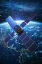 Advanced satellite tech global orbit for telecom, gps, and futuristic holographic data