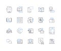 Advanced schooling line icons collection. Academia, Curriculum, Research, Scholarship, Degree, Thesis, Dissertation
