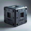 Advanced Sci-Fi Black Box Device on Gray Background Royalty Free Stock Photo