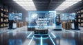 Advanced Smart Logistics System Futuristic Warehouse Automation with AI Display and Robotic Forklifts in a Modern Distribution Royalty Free Stock Photo