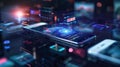 Advanced smartphone technology with connected devices and futuristic user interface Royalty Free Stock Photo