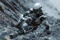 Advanced sovereign AI robot adjusting strategies in real-time during an unpredictable rescue operation in diverse terrains.