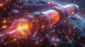 Advanced Spacecraft with Glowing Engines Navigating Through Space