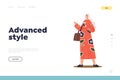 Advanced style concept of landing page with stylish senior lady wearing beautiful dress