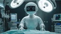 Advanced Surgical Robot in Operating Room, Futuristic Healthcare Technology with AI Analyzing Data