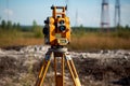 Advanced Surveying Equipment Theodolite at Work on Construction Site . AI