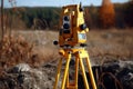 Advanced Surveying Equipment Theodolite at Work on Construction Site . AI