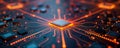 Advanced tech circuit board with microchips. Integrated circuit showing intricate design. Nanoscale tech. Future high-performance Royalty Free Stock Photo