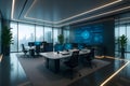 Advanced tech office illuminated with cutting edge display showcasing data analytics in modern workspace environment conducive to Royalty Free Stock Photo