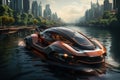 Advanced tech vessels future boats in urban water networks, futurism image, AI Generated