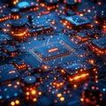 Advanced Technology Concept Visualization. US investment. Circuit Board CPU Processor Microchip Starting Artificial Royalty Free Stock Photo