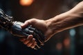 Advanced Technology: Cyborg and Human Handshake.