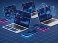 Advanced technology devices displaying data analytics interfaces Royalty Free Stock Photo