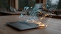 Advanced technology digital data visualization projected from laptop screen Royalty Free Stock Photo