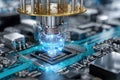 Advanced technology harnessing quantum computing on a circuit board in a futuristic lab Royalty Free Stock Photo