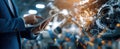 The advanced technology of manufacturing with robotics and tablet monitoring.AI generated image Royalty Free Stock Photo