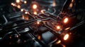 Advanced Technology Visualization: processor microchip starting artificial intelligence digitalization of neural networking and Royalty Free Stock Photo