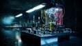 Advanced Technology Visualization: processor microchip starting artificial intelligence digitalization of neural networking and Royalty Free Stock Photo