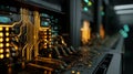 Advanced Technology Visualization: processor microchip starting artificial intelligence digitalization of neural networking and Royalty Free Stock Photo