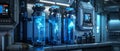 Advanced water purification setup, sleek futuristic style, high efficiency