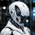 Advanced White Robotic Entity with Blue Light Accents and Sleek Design. AI generation Royalty Free Stock Photo