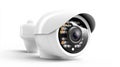 Advanced white security camera with infrared lighting and sleek design isolated on white background