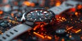 Advanced White Smartwatch on Complex Tech Background - High-Resolution Image