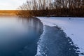 Advancing edge of a freezing lake in winter