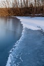 Advancing edge of a freezing lake in winter