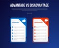advantage vs disadvantage infographic for comparison data with creative big table price with badge on header side with modern dark
