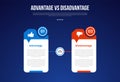 advantage vs disadvantage infographic for comparison data with creative table with circle and small arrow callout with modern dark Royalty Free Stock Photo