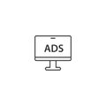 Advent ad publication advertsing media line icon. News screen display marketing