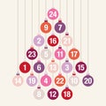 Advent Calendar Abstract Christmas Tree Of Hanging Baubles Pink Orange Purple Beige Background Royalty Free Stock Photo