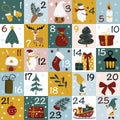 Advent calendar with christmas decorations and christmas gnomes - vector illustration, eps