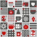 Advent calendar for Christmas in a flat style in gray and red colors, holiday attributes and symbols in the form of beautiful cups