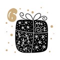 Advent calendar with cute scandinavian hand drawn vector. Twenty-four days before Christmas. Sixth Day. Winter