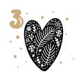 Advent calendar with cute scandinavian hand drawn vector. Twenty-four days before Christmas. Third Day. Winter