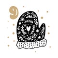 Advent calendar with cute scandinavian hand drawn vector. Twenty-four days before ethno Christmas. Ninth Day. Winter