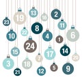 Advent Calendar Hanging Christmas Balls Blue Brown Beige