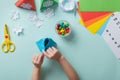 Advent calendar made of colored paper. Diy for children. flat lay